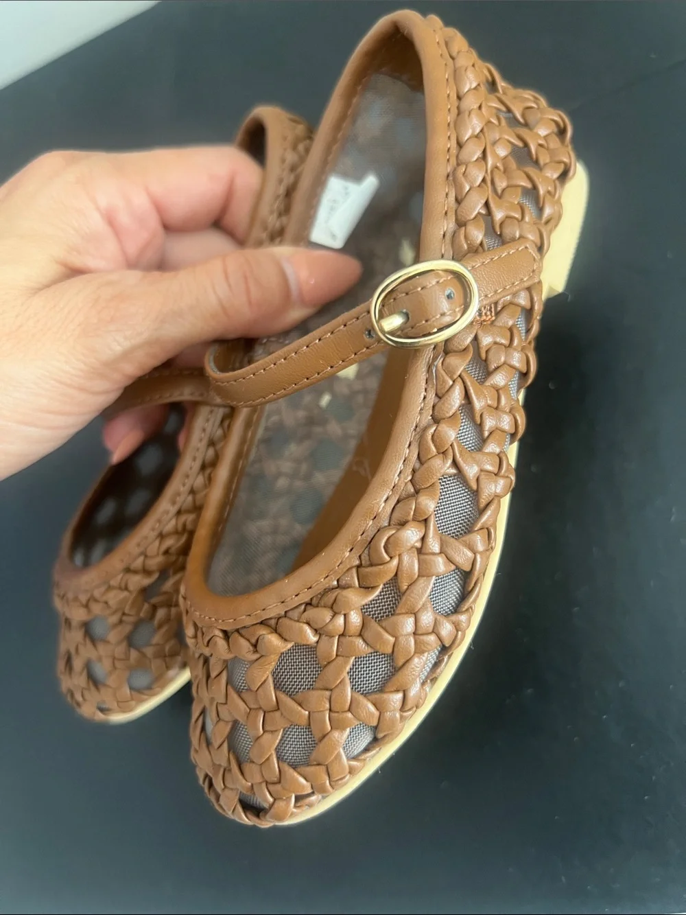 🛕🤎JANIE & JACK BROWN WOVEN BOHEMIAN MARY JANE FLATS🤎🛕